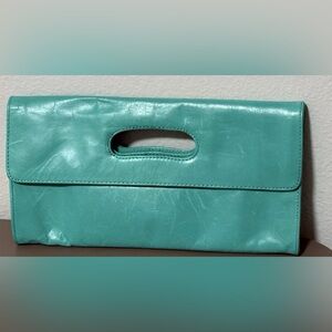 Hobo International Katrina Leather Clutch Bag in Blue/Teal color